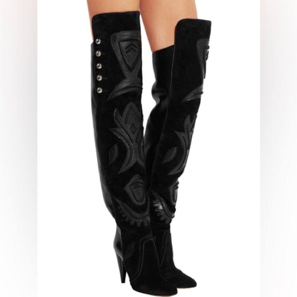 ISABEL MARANT Becky Thigh High Farrah Leather Boots- Black/ Size 37